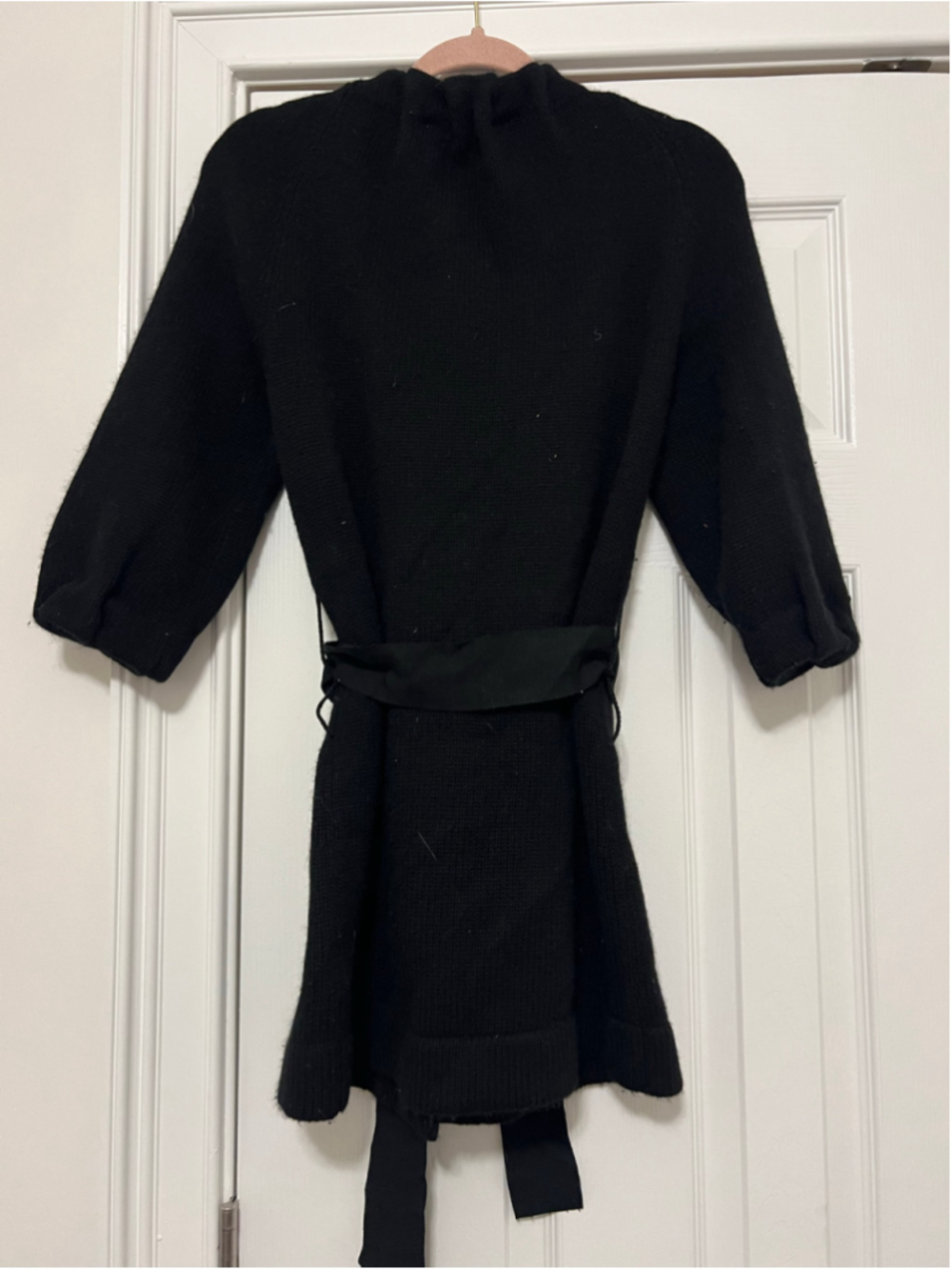 Vince Alpaca Wool Cashmere Cardigan Black Belted Knit Snap Button Classic XS - Picture 2 of 7